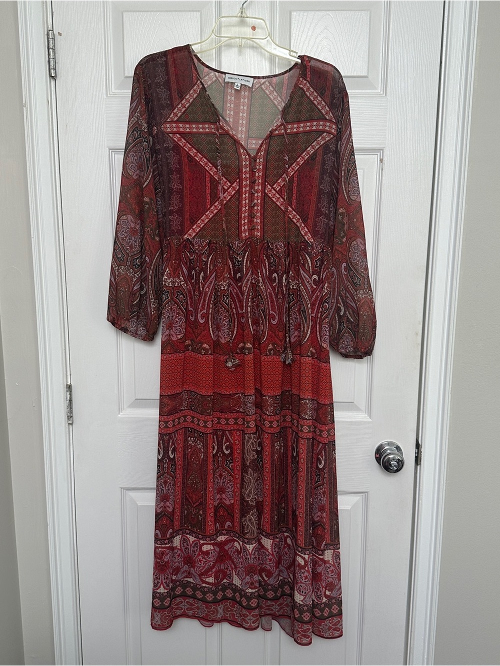 Gibson Latimer Red Paisley Tiered Maxi Dress
